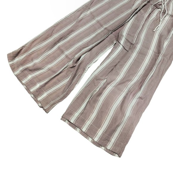 Free People XS Blush Pink All Weekend Long Striped Linen Flowy Wide Leg Pull On - Picture 4 of 5